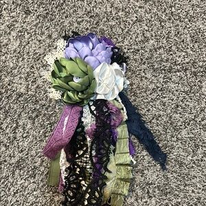 Flower pin purple, cream, sage and black